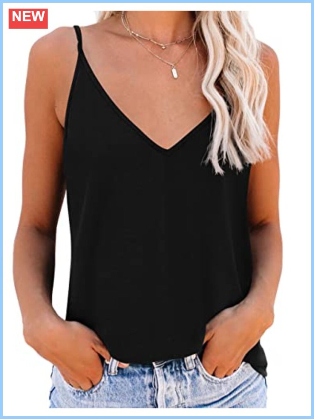 Spaghetti Strap V Neck Tank Top Sleeveless Summer Loose Fit Shirt